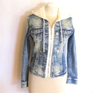 Kenzo Jeans Distressed Trucker Jean Jacket W/Hood